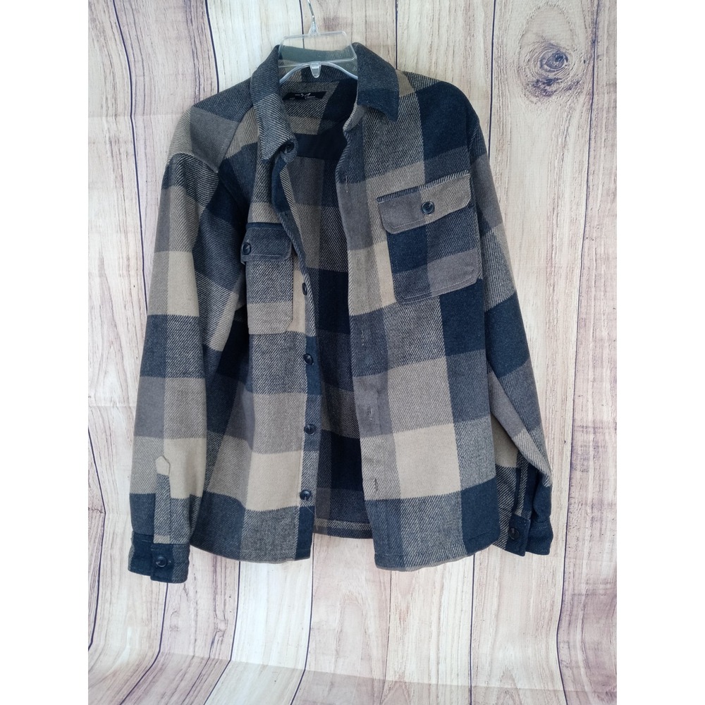 Mauro Grifoni Mens Buffalo Plaid Flannel Button Up Shirt Grey Navy Blue M